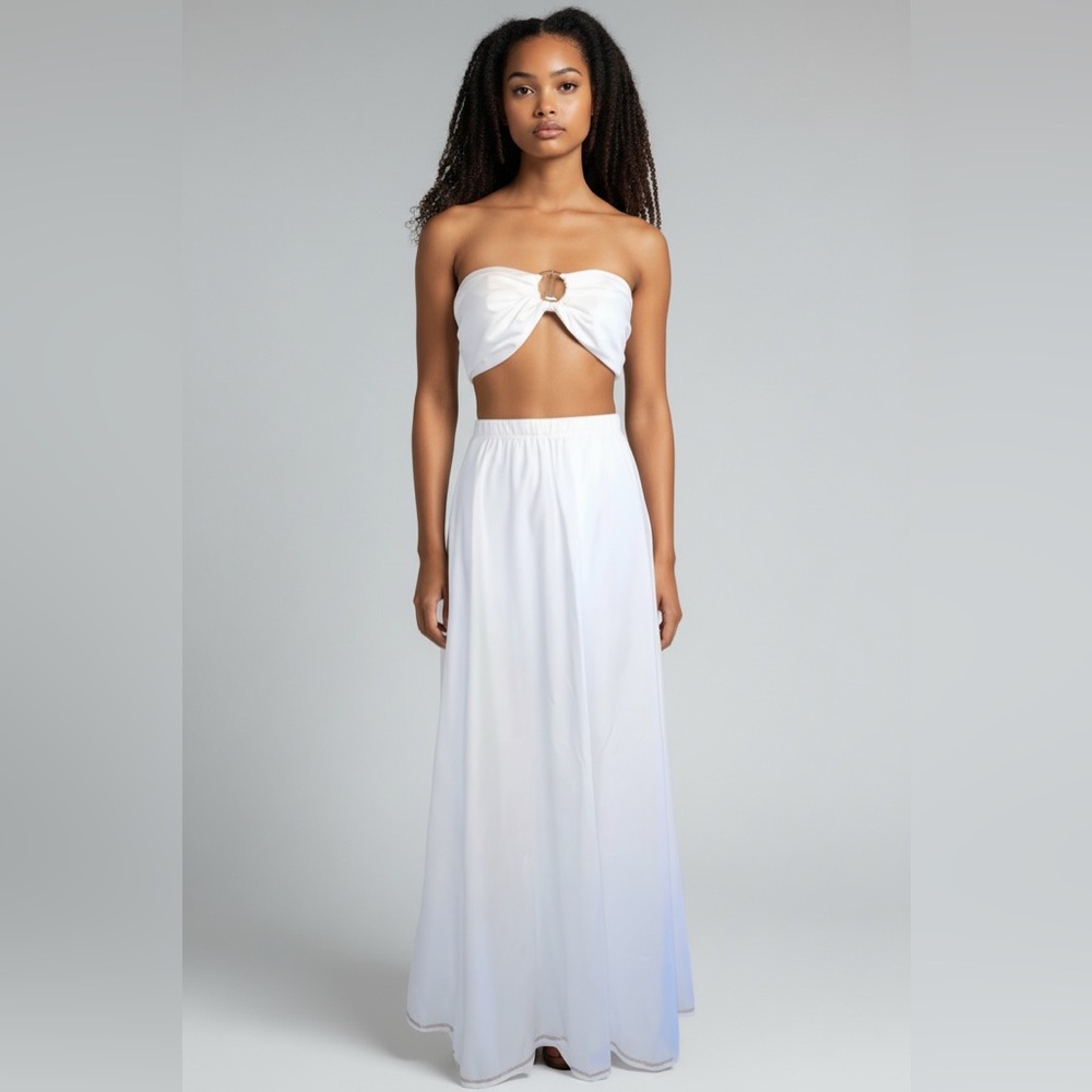 White and Gold Two Piece Skirt Set